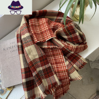 郑多喜 圣诞风双面格纹大围巾女冬季保暖日系可爱韩版ins百搭围脖 FISH BASKET