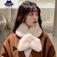 软糯韩国chic加厚纯色毛毛围脖保暖仿獭交叉围巾毛绒领子女冬 FISH BASKET
