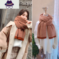 人字纹围巾女秋冬季韩版百搭学生可爱少女ins毛线针织围脖男 FISH BASKET