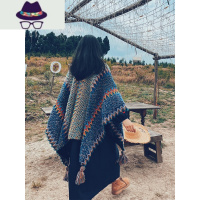 西北民族风旅游穿搭斗篷针织披肩秋冬围巾女西藏毯子超大保暖披风 FISH BASKET