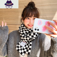 黑白棋盘格子ins围巾女秋冬季2021新款韩版百搭学生保暖围脖男潮 FISH BASKET