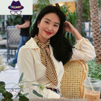 杨采钰同款条纹丝巾女小方巾百搭正装法式ins领巾夏秋季装饰围巾 FISH BASKET