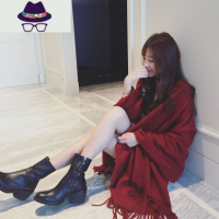 春秋办公室披风百搭长款红色围巾女两用韩版加厚保暖披肩外搭 FISH BASKET