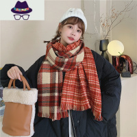 围巾女秋冬圣诞新年礼物红色格子双面仿百搭保暖加长学生围脖 FISH BASKET