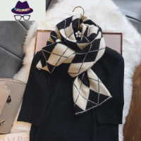 经典洋气菱格双面毛线围巾女冬季保暖围脖长款韩国小围脖情侣百搭 FISH BASKET