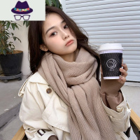 复古柔软双面围巾女秋冬保暖仿围脖纯色针织加厚学生两用披肩 FISH BASKET