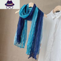 水墨黑灰 手绘渐变色围巾春秋薄披肩女秋冬棉麻丝巾文艺褶皱纱巾 FISH BASKET