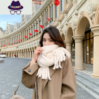 新款粗辫子流苏围巾女冬季韩版加厚学生针织保暖百搭纯色秋冬围脖 FISH BASKET
