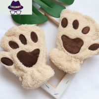 ins手套少女心 半指可爱毛绒学生时尚键盘熊掌挂脖猫爪帽节日表演 FISH BASKET