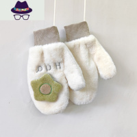 学院风可爱大花朵毛绒手套女冬天防寒加绒保暖带绳挂脖连指韩版潮 FISH BASKET