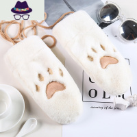 手套冬天女加绒骑车可爱卡通学生连指挂脖保暖防寒厚手套女冬可爱 FISH BASKET