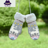 手套女式冬季保暖可爱加绒日系卡通挂脖韩版学生骑行车加厚棉毛绒 FISH BASKET