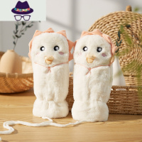 韩版可爱秋冬季少女卡通小鸭子连指加绒加厚挂脖女生骑行保暖手套 FISH BASKET