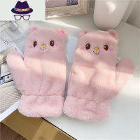 冬季女手套保暖可爱学生卡通小熊防寒加绒加厚棉毛绒挂脖冬天 FISH BASKET