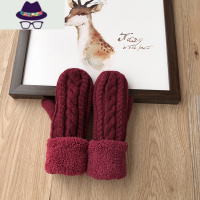 秋冬男女马海毛针织毛线加绒加厚羊羔毛挂脖学生保暖包指手套礼盒 FISH BASKET