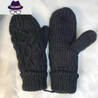 手套女冬可爱韩版加厚学生麻花双层毛线针织加绒保暖挂脖手套连指 FISH BASKET