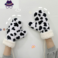 手套冬季女户外女士保暖防寒防风通用加绒加厚骑车挂脖豹纹手套 FISH BASKET