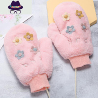 学院风可爱小花朵毛绒手套女冬天防寒加绒保暖带绳挂脖连指韩版潮 FISH BASKET
