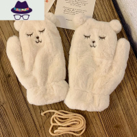 小熊手套冬季女生加绒加厚冬天保暖日系ins可爱挂脖防寒毛绒连指 FISH BASKET