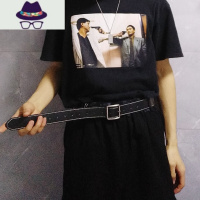 方扣皮带男士潮流简约百搭裤腰带学生青年个性时尚年轻人女裤带黑 FISH BASKET