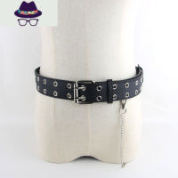 双排孔皮带女配牛仔裤百搭腰带凹造型黑色链条针扣装饰裤带潮 FISH BASKET