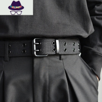 双扣腰带男女 工装潮ins朋克双针扣双排扣裤带 双孔青年帆布皮带 FISH BASKET