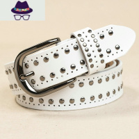 皮带女宽白色牛仔裤百搭女士裤带时尚个性铆钉腰带装饰纯 FISH BASKET