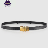 女士皮带女春ins风纯简约百搭对拉扣装饰配裙子腰带女黑 FISH BASKET