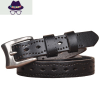 复古女士皮带棕色纯头层牛仔裤腰带女全孔百搭免打孔裤带 FISH BASKET