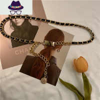 法式复古链条腰链女配连衣裙皮质拼接金属腰带时尚配饰细皮带新潮 FISH BASKET