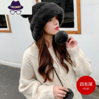 2021新款毛线帽子女士冬季可爱毛球套头帽保暖加绒护耳骑车雷锋帽 FISH BASKET
