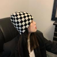 糯唧唧~棋盘格子包头帽堆堆帽子女韩版百搭毛线帽女针织帽冷帽男 FISH BASKET