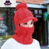 帽子围脖一体女冬加绒加厚针织帽休闲百搭骑车护耳护脖保暖毛线帽 FISH BASKET