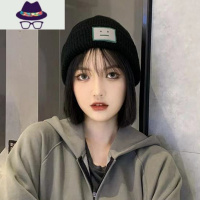 ins网红帽子女秋冬季护耳针织毛线帽贴布笑脸日系韩版百搭休闲女 FISH BASKET