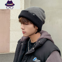 毛线帽子男秋冬季加厚保暖冷帽ins韩版潮牌网红针织棉帽套头灰色 FISH BASKET