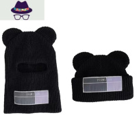 21韩版ins高街搞怪面罩毛线帽小熊耳朵套头冷帽情侣针织帽男女潮 FISH BASKET帽子