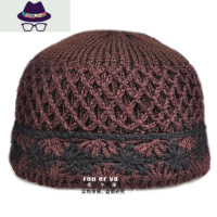 双层加厚手工编织老人毛线帽子秋冬女针织盆帽老太太奶奶帽妈妈帽 FISH BASKET