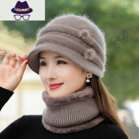老人帽子女冬季妈妈保暖毛线帽中老年加绒围脖奶奶棉帽老太太洋气 FISH BASKET
