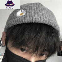 妈个鸡妈 韩国ins复古百搭原宿加厚菊花刺绣潮人针织毛线帽子男女 FISH BASKET