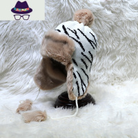 毛线帽女韩版可爱斑马纹雷锋帽子秋冬季百搭骑车护耳帽保暖针织帽 FISH BASKET