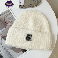 帽子女秋冬季单色百搭可爱日系学生毛绒圈圈纱保暖针织护耳毛线帽 FISH BASKET
