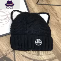 帽子女冬韩版时尚可爱猫耳朵加绒保暖毛线针织帽日系百搭护耳冷帽 FISH BASKET