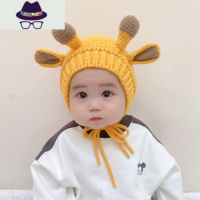 婴儿帽子秋冬超萌手工小鹿耳朵护耳帽男女儿童毛线套头帽宝宝帽冬 FISH BASKET