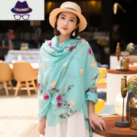 刺绣民族风棉麻围巾女秋冬季披肩两用春秋文艺夏季丝巾旅游长款 FISH BASKET