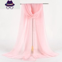 春秋小丝巾女韩版保暖围脖纱巾薄长款纯色围巾装饰披肩乔其纱冬季 FISH BASKET