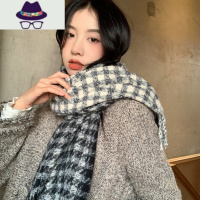 馨帮帮学生复古简约格纹围脖流苏韩版百搭保暖拼色格子围巾女冬季 FISH BASKET
