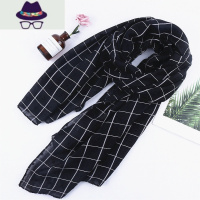 格子围巾棉麻女春秋薄款丝巾保暖围脖冬季韩版长款纯色披肩百搭 FISH BASKET