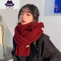 围巾女秋冬季韩版红色针织加厚保暖学生情侣围脖男百搭毛线围巾女 FISH BASKET