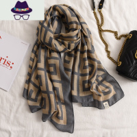 冬季保暖丝巾女两用围巾春秋款百搭旅游防晒棉麻洋气时尚格子披肩 FISH BASKET