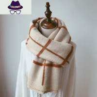 格子毛线围巾女秋冬季保暖双面加厚学生韩版百搭情侣ins冬天围脖 FISH BASKET